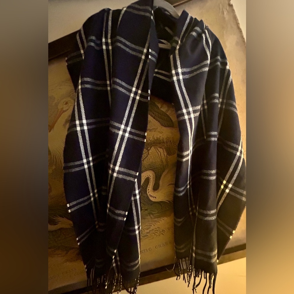 * New J Crew Factory Dark Midnight Navy Blue Plaid Scarf Wrap *
